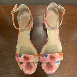 Alex Marie Women's Red and Pink Floral Block Heel Sandals Shoes Size 6 EUC